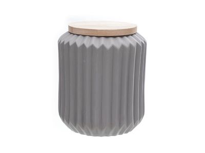 Voorraadpot Hout Deksel Grijs Porselein D14.5xh16cm