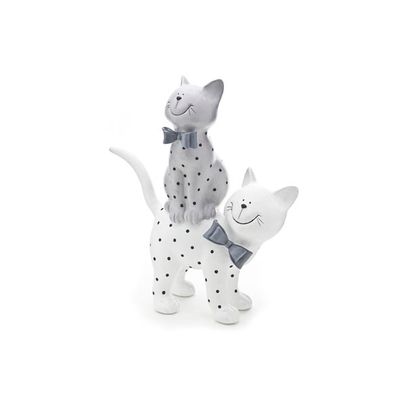 Chat Gris Assis Sur Chat Blanc 27.5x12x3 2cm Deco 