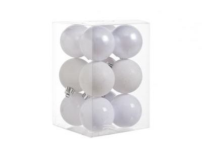 Boule Noel Set12 Mix Blanc D6cm Pvc Brillant - Scintillant - Perle