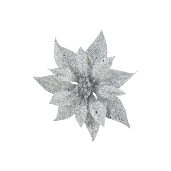 Kerstroos Clip Glitter Zilver D18cm  