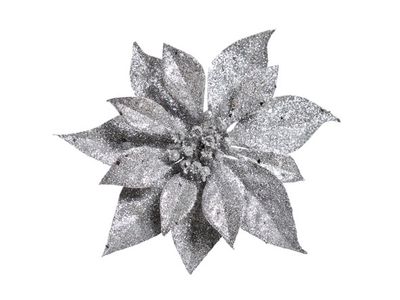 Kerstroos Clip Glitter Zilver D18cm 