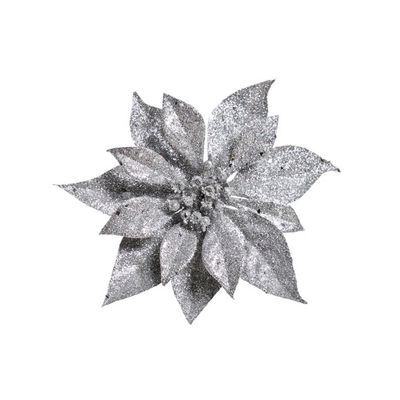 Kerstroos Clip Glitter Zilver D18cm   Cosy @ Home