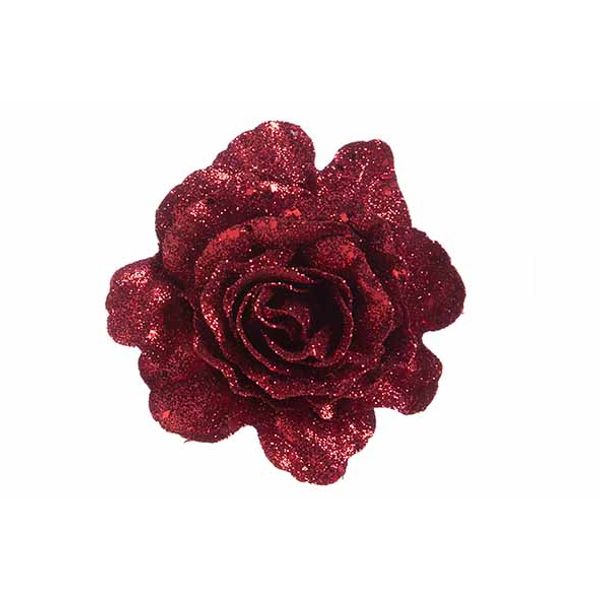 Roos Clip Glitter Kersenrood D10cm Kunststof 