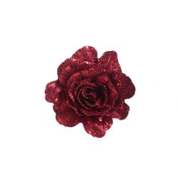 Roos Clip Glitter Kersenrood D10cm Kunststof 