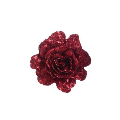 Roos Clip Glitter Kersenrood D10cm Kunststof  Cosy @ Home