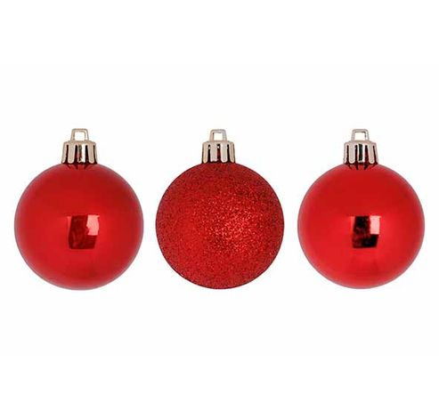 Kerstbal Set12 Mix Rood D6cm Kunststof Mat Glitter Blinkend  Cosy @ Home