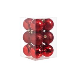 Cosy @ Home Boule Noel Set12 Mix Rouge D6cm Pvc Brillant - Scintillant - Perle 