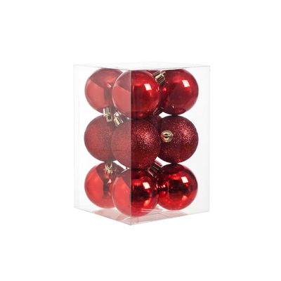 Boule Noel Set12 Mix Rouge D6cm Pvc Brillant - Scintillant - Perle  Cosy @ Home