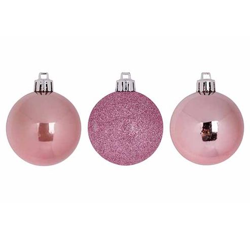 Kerstbal Set12 Mix Roze D6cm Kunststof Mat Glitter Blinkend  Cosy @ Home