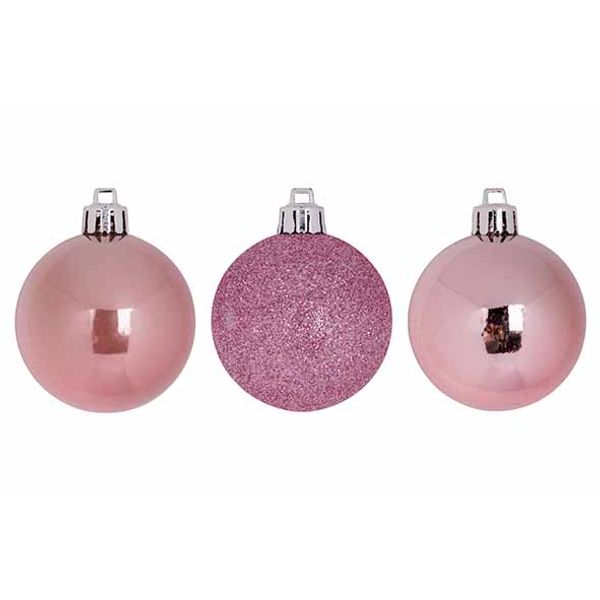 Kerstbal Set12 Mix Roze D6cm Kunststof Mat Glitter Blinkend 