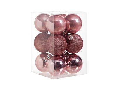 Boule Noel Set12 Mix Rose 6cm Pvc Brillant - Scintillant - Perle