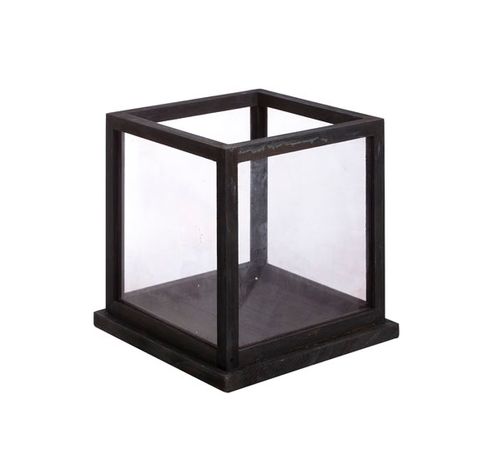 Photophore En Bois Et Verre Noir 28x28c   Cosy @ Home