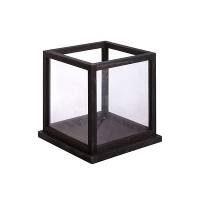 Windlicht Hout Glas Zwart 28x28x28cm   Cosy @ Home