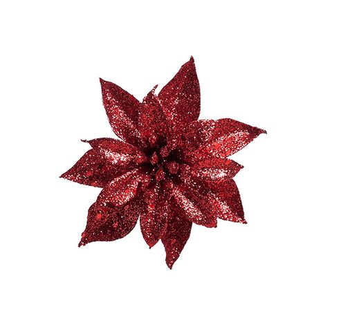 Poinsettia Sur Clip Rouge Scintill D8cm   Cosy @ Home