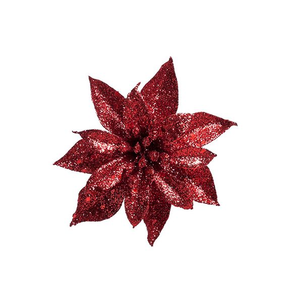 Kerstroos Clip Glitter Rood D8cm  