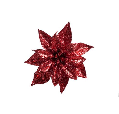 Poinsettia Sur Clip Rouge Scintill D8cm   Cosy @ Home