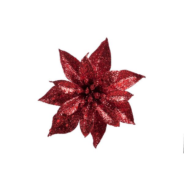 Kerstroos Clip Glitter Rood D8cm  