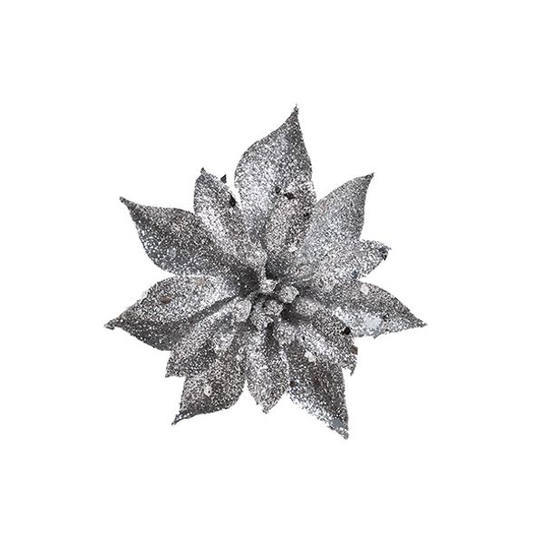 Kerstroos Clip Glitter Zilver D8cm  