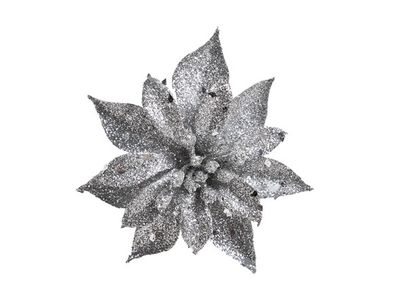 Poinsettia Sur Clip Argent Scintill D8cm 