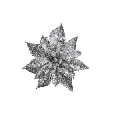 Kerstroos Clip Glitter Zilver D8cm   Cosy @ Home