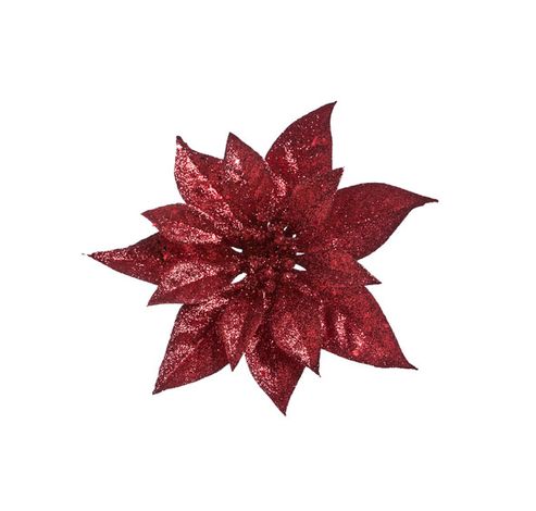 Kerstroos Clip Glitter Kersenrood D18cm   Cosy @ Home