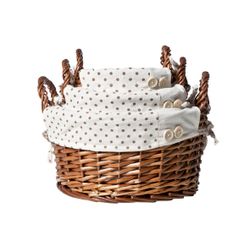 Cosy @ Home Mand Met Stof En Handvat S3 Riet Rond D31xh16cm - D24xh14cm - D19xh15cm 