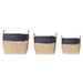 Cosy @ Home Blue Band Mand Set3 Vierkant Riet 35x35xh29cm - 30x30xh25cm - 25x25xh22cm