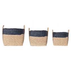 Cosy @ Home Blue Band Mand Set3 Vierkant Riet 35x35xh29cm - 30x30xh25cm - 25x25xh22cm 