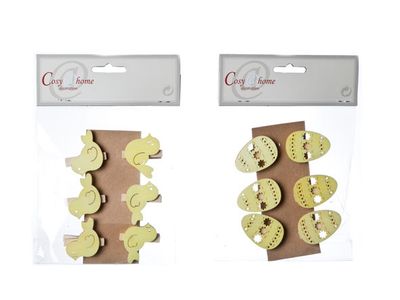 Pince Oeuf Oiseau 2ass Set6 Bois Jaune