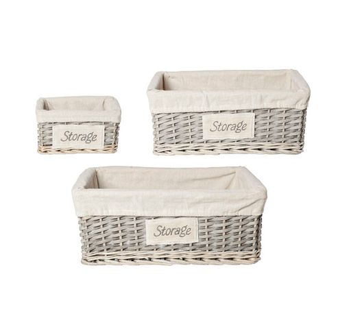 Mand Riet Grijs-wit Rechthoekig S5 44x32xh16cm - 39x26xh14cm - 21x16xh12cm  Cosy @ Home