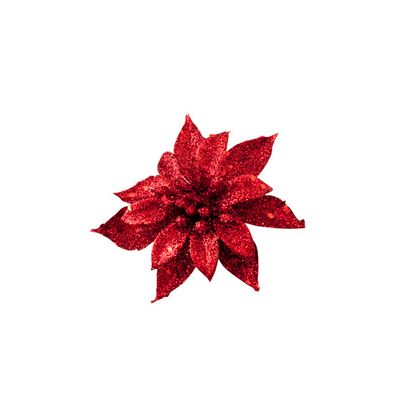 Poinsettia Sur Clip Rouge Scintill D8cm   Cosy @ Home