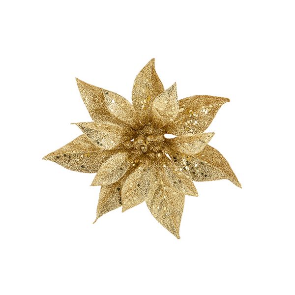 Kerstroos Clip Glitter Goud D18cm  