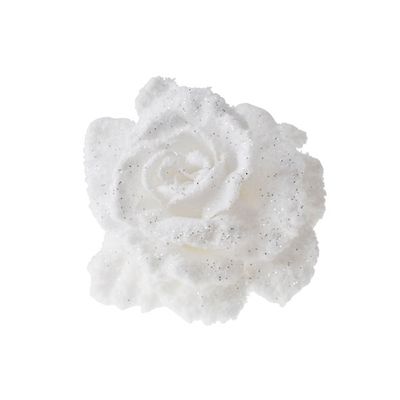 Rose Sur Clip Blanche Enneige D10cm   Cosy @ Home