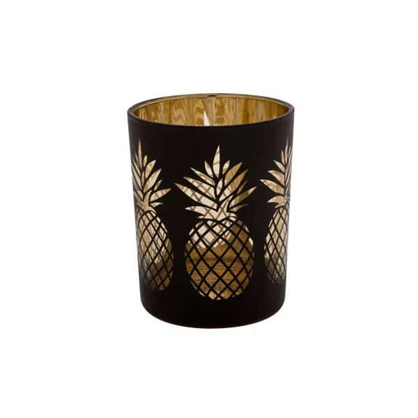 Cosy @ Home Theelichthouder Ananas Zwart Goud D10x12 Cm Glas