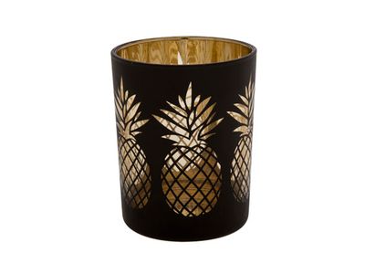 Theelichthouder Ananas Zwart Goud D10x12 Cm Glas