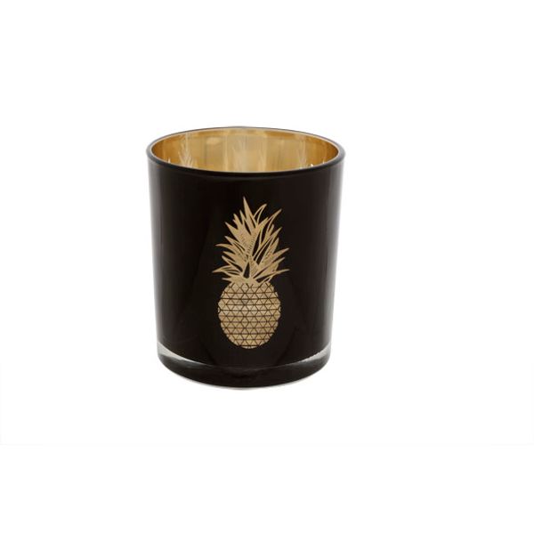 Cosy @ Home Theelichthouder Ananas Zwart-goud 8.5x10 Cm