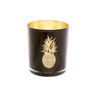 Bougeoir Verre Ananas Noir-or D8.5x10cm  