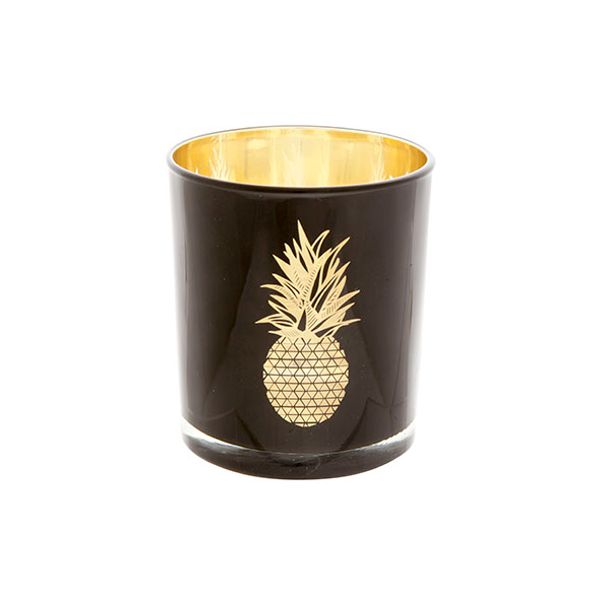 Cosy @ Home Theelichthouder Ananas Zwart-goud 8.5x10 Cm