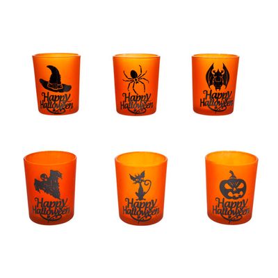 Bougeoir Happy Halloween 6ass Verre Orange Noir 5.5x5.5x6.5cm  Cosy @ Home