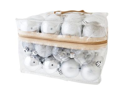 Kerstbal Set48 Mix Zilver D6cm In Plastic Tas Met Rits
