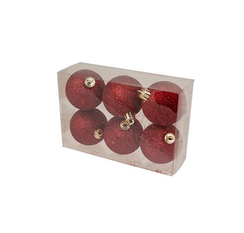 Kerstbal Set6 Glitter Donkerrood D6cm In Pvc Box  Cosy @ Home