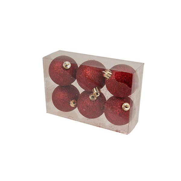 Kerstbal Set6 Glitter Donkerrood D6cm In Pvc Box 