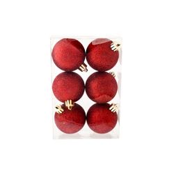 Cosy @ Home Kerstbal Set6 Glitter Donkerrood D6cm In Pvc Box 