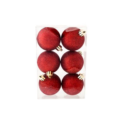 Boule Noel Scintil. Set6 Burgundy D6cm Dans Boite Pvc  Cosy @ Home