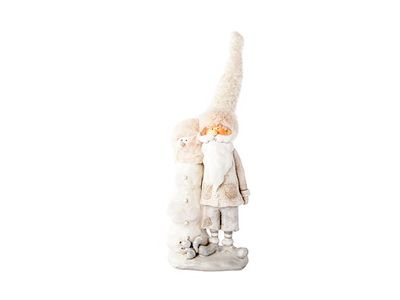 Santa Met Sneeuwman 12x9x33cm Creme Resine