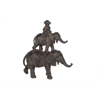 Elephants Et Singe Gris Resine 33x13xh37   Cosy @ Home