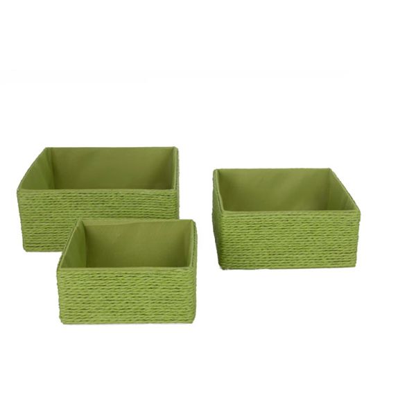 Cosy @ Home Summer Green Mandjes Set3 Vierkant 21x21x9cm 18x18x8cm 15x15x7cm