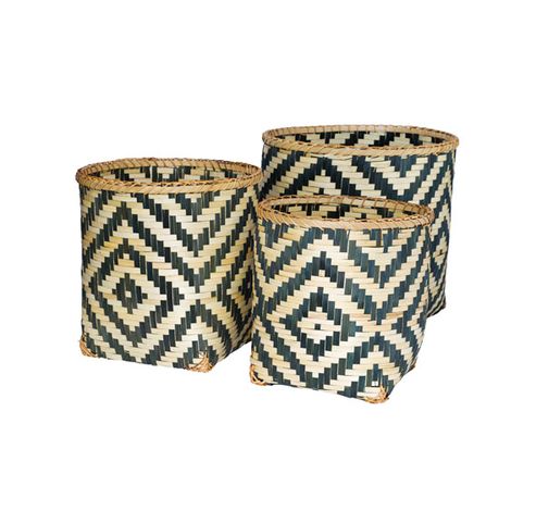 Greece Mand Set3 Zwart Wit 36x36x35cm 31x31x30cm 26x26x27cm  Cosy @ Home