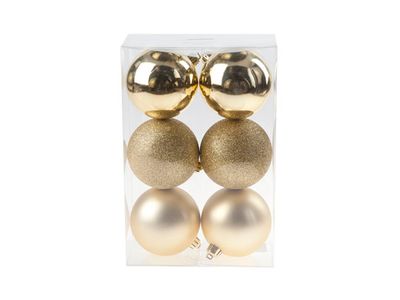 Kerstbal Set6 Mix Goud D8cm Kunststof Mat Glitter Blinkend