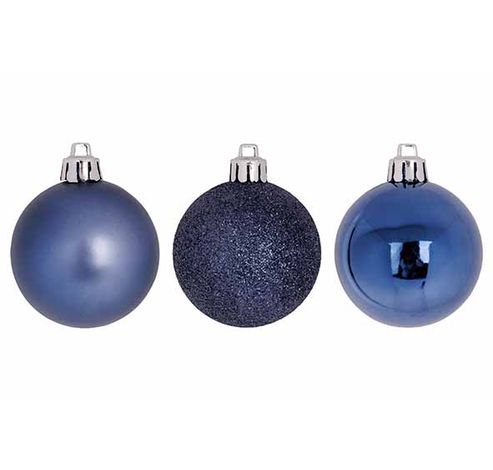 Kerstbal Set12 Mix Nachtblauw D6cm Kunststof Mat Glitter Blinkend  Cosy @ Home